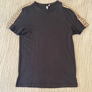 Black T-Shirt with Patterned Sleeves